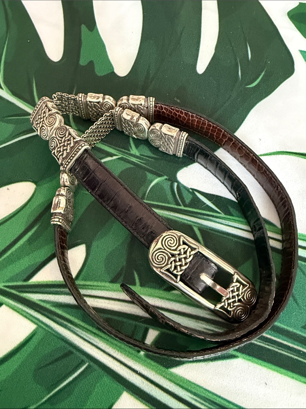 Brighton Dark Brown Leather Belt with Silver Celtic Buckle